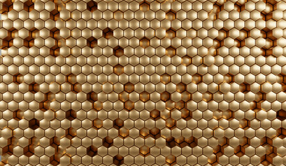 Poster - Abstract Golden hexagon array background 3d rendering	

