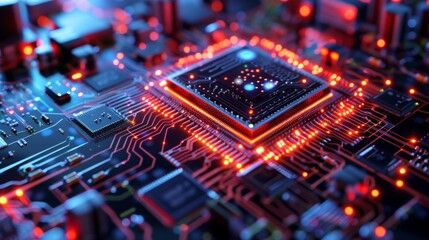Poster - Close-Up of an Illuminated Circuit Board at Night