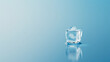 A minimalist image of a lone ice cube melting on a bright blue background, symbolizing global warming. 