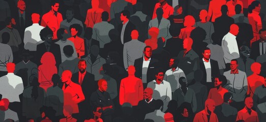 A crowd of business people in a grey and red color palette collage for a social media post Generative AI