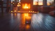 Serene Glow: Candle and Fireplace Warmth. Concept Cozy Evening Atmosphere, Candlelight Ambiance, Fireplace Warmth, Relaxing Glow