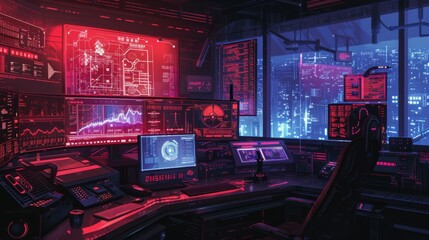 Poster - Futuristic Control Room at Night