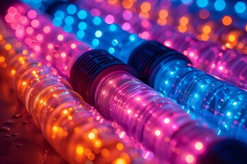 Poster - Close-up image of neon-colored LED light bulbs array with multi-colored lights creating a mesmerizing and futuristic atmosphere