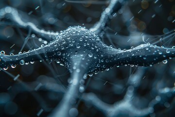 Poster - Macro shot of a neural network-like structure with water droplets symbolizing human brain activity