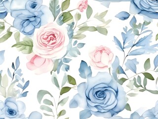 Seamless floral pattern. Pink and blue flowers isolated on white