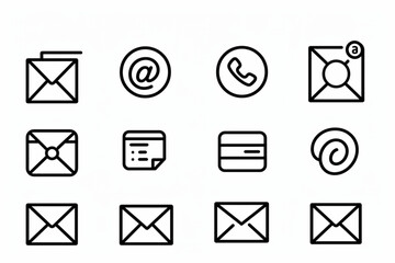 Contact, address line icon set. Mail, telephone adress, message symbol for website button. Editable stroke thin line design icon set. Vector illustration vector icon, white background, black colour ic
