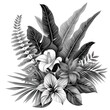 © Matthew - A stunning illustration showcasing a lush arrangement of tropical flora, created with a monochromatic palette for a timeless appeal