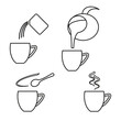 Preparing instant drink icon set, step by step instruction how to brewing instant coffee, make hot drink cooking direction, coffee cup line icons, isolated on white background, vector illustration.