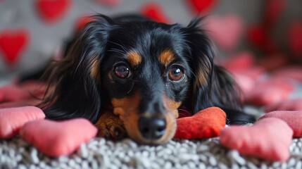 Canvas Print - duchshund fofo corações 