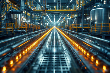Poster - A manufacturing plant employing advanced technologies to produce high-quality goods. Concept of technological manufacturing. Generative Ai.