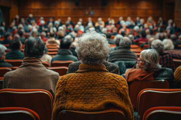 Poster - A critical issue being addressed in a community forum, showcasing the importance of civic engagement. Concept of community involvement in societal issues. Generative Ai.