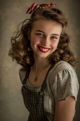 Wall Mural - A smiling teenager girl in retro '40s clothing 14