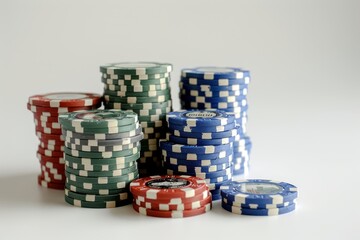 Casino Poker Chips Stacks on White Background