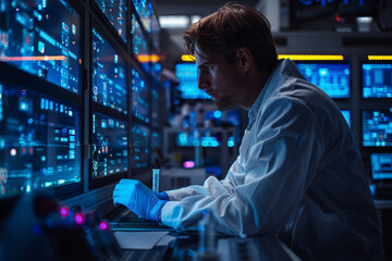 Poster - A scientist conducting groundbreaking research in a state-of-the-art laboratory, driven by a thirst for discovery and innovation.  Generative Ai.
