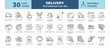 Delivery, shipping and logistics essential icon set. Vector thin line graphic elements