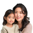 Mother’s Day Celebration: Asian Mother and Daughter’s Half Body Portrait, Isolated on Transparent Background, PNG