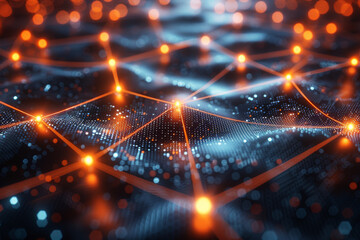 Poster - A conceptual illustration of a network of interconnected nodes, symbolizing the interdependence of various elements. Concept of connectivity and interactivity. Generative Ai.