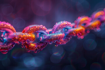 Aufkleber - An artistic representation of a chain linking together, symbolizing the strength of unity and solidarity. Concept of collaboration and cohesion. Generative Ai.