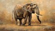 Matriarch elephant, oil painting style, dignified pose, soft backlight, muted earth tones.