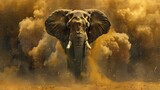 Fototapeta Dziecięca - Charging elephant, oil painting effect, high drama, dust clouds, intense focus, dramatic lighting.