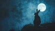 Moonlit rabbit silhouette, oil paint effect, night sky, serene solitude, cool blues, tranquil. 