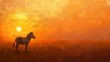 Zebra silhouette at sunrise, oil paint effect, horizon ablaze, slender form, serene start, soft oranges.