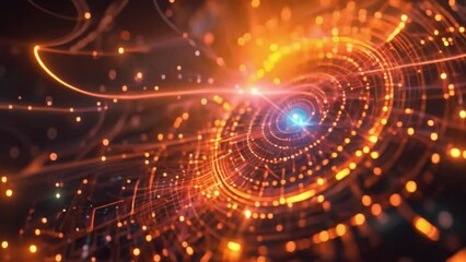 Fototapete - Abstract Digital Vortex With Glowing Fibers and Fractal Elements