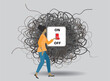 Woman turning off messy life an circumstances. Vector illustration.