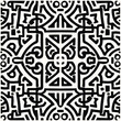 Monochrome geometric pattern with rectangles and circles on white textile