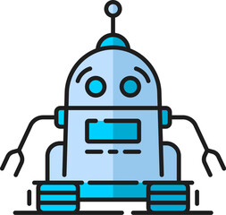 Aufkleber - Futuristic virtual bot, game humanoid droid, alien retro robot line color icon. AI robot, robotic technology droid or industry future machine, artificial intelligence bot outline vector symbol or icon