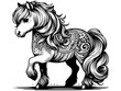 Pony with a beautiful mane and tail. Coloring book for adults and children. Vector, generative ai.