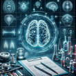 brain testing result on digital interface on laboratory or surgery background, innovative technology in science and medicine concept. medical technology created with generative ai