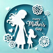 Happy Mothers Day card of papercut mom and kid silhouette illustration for social media poster or card created with generative ai
