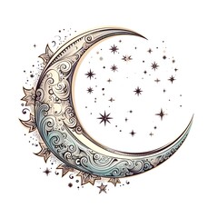 Wall Mural - Hand drawn crescent moon and stars. Vector illustration for your design