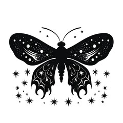 Wall Mural - Butterfly with stars. Tattoo design. Vector illustration.