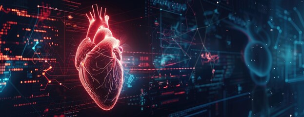 Canvas Print - futuristic human heart with data visualization lines, representation, 3d created with ai