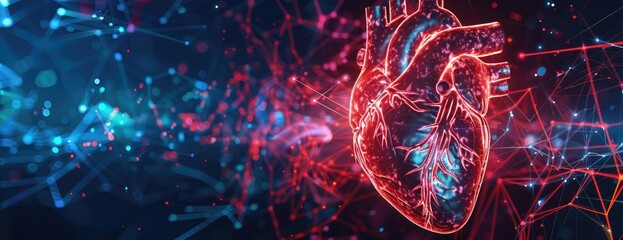 Wall Mural - futuristic human heart with data visualization lines, representation, 3d created with ai