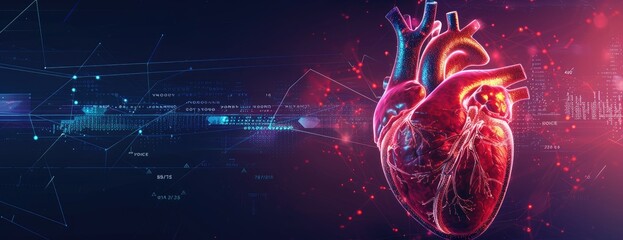 Sticker - futuristic human heart with data visualization lines, representation, 3d created with ai