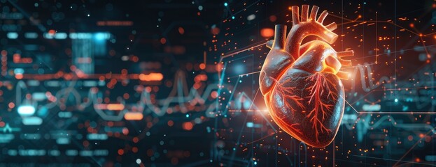 Wall Mural - futuristic human heart with data visualization lines, representation, 3d created with ai