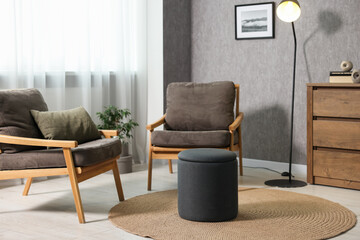 Aufkleber - Home renovation. Room interior with stylish gray wallpaper on wall