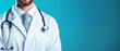 © areef - Doctor Man With Stethoscope In Hospital of a bright and blue background