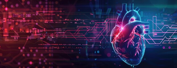 Sticker - futuristic human heart with data visualization lines, representation, 3d created with ai