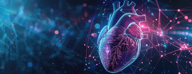 Poster - futuristic human heart with data visualization lines, representation, 3d created with ai