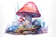 Mushroom in the forest. Watercolor hand drawn illustration.