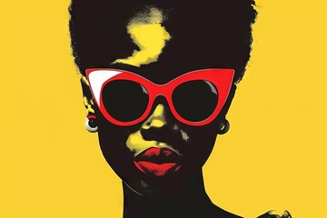 Sticker - black woman with sunglasses solid color background vector art portrait