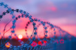 An abstract image of a blurry barbed wire rod fence representing the concept of social justice and struggle for equality.