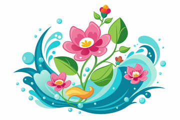 Sticker - Charming 2D design with flowers on a white background.