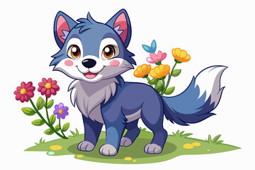 Wall Mural - Charming cartoon wolf with friendly eyes and a playful expression.