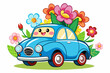 © Johanddss - Charming automotive cartoon with flowers on a white background.