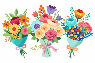 Sticker - Bouquets of vibrant flowers in a charming arrangement on a pristine white background.